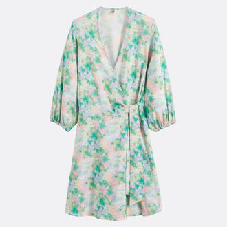 La Redoute Collections Korte wikkeljurk, 3/4 mouwen, bloemenprint