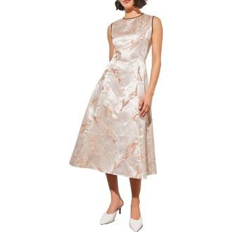 Ming Wang Shimmer Sleeveless Satin A-Line Midi Dress in White/Limeston at Nordstrom Rack, Size X-Small