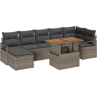 vidaXL Conjunto De Sof&aacute; De Jard&iacute;n 8 Pcs Gris Polirat&aacute;n