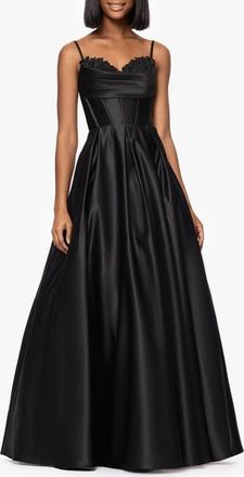 Blondie Nites Beaded Embroidery Detail Satin Gown in Black at Nordstrom, Size 3