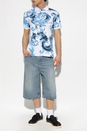 Versace Jeans Couture Polo Shirt With barocco Print, Mens, Blue