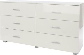 Home Source Industries Home Source - Chest of Drawers Large 3+3 Storage Drawers Bedroom Unit High Gloss White Finish
