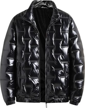 Generic MenS Outdoor Down Jackets: Down Jacket Men Shiny Puffer Jacket Men, Quilted Jackets For Men Winter Warm Padded Jacket Heavyweight Quilted Shiny Down J