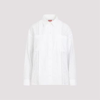 Kenzo Womens Broderie Anglaise Shirt - White Cotton - Size EU 36 (Womens)