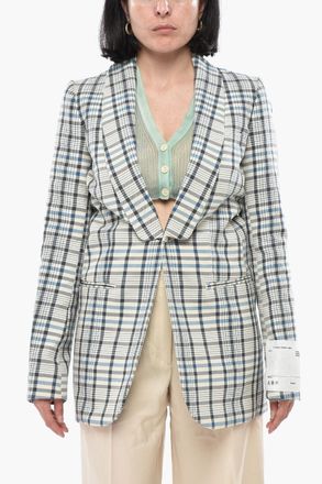 Off-white Blazer Loose Fit in Misto Cotone con Motivo a Quadri Off-White