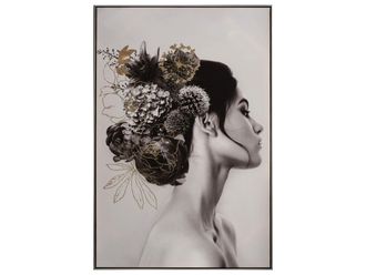 Schubiger M&ouml;bel Bild mit Rahmen Dame mit Schwarzem Haar und Blumen