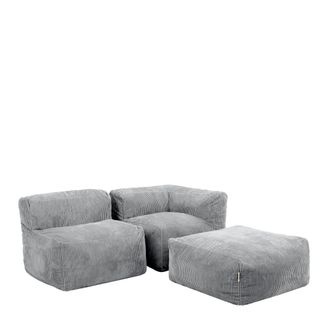 Icon Brand Conjunto de sofá puf de 3 piezas: rincón, sillón y reposapiés gris