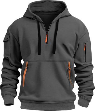Generic Tactical Hoodies for Men Quarter Zip Pullover Tactical Sweatshirt Vintage Long Sleeve Casual Fashion Hoodie with Pockets (Gray,M)