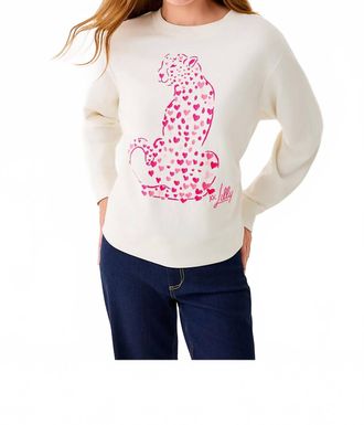 Lilly Pulitzer Ballad Cotton Sweatshirt In Coconut Love Cat Embroidery