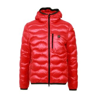 Blauer Monochrome Down Jacket met Horizontale Banen - Heren - Gewatteerde jassen - Rood - 2XL - Nylon - Jassen