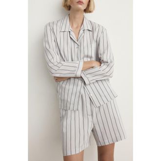 Mango Stripe Button-Up Pajama Shirt in Grey at Nordstrom, Size Medium