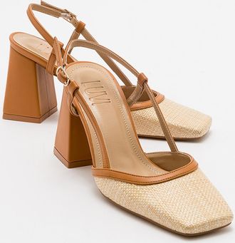 Prologue Rivie Raffia Pump met Vierkante Neus en Blokhak (Dames)