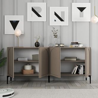 Dmora Aparador Torno, Buf&eacute; 2 Estantes, 4 Compartimentos, 4 Puertas, 180x35x79h Cm Gris Topo