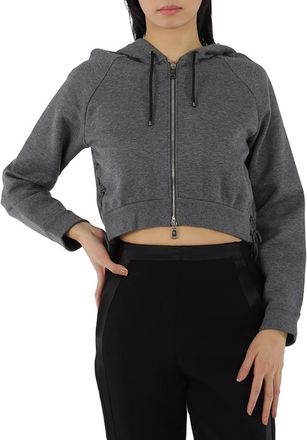 Roberto Cavalli Ladies Melange Gray Logo Print Cotton Zip Hoodie, Brand Size 42 (US Size 8)
