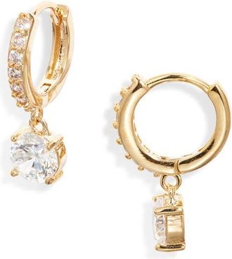 Nordstrom Cubic Zirconia Dangle Hoop Earrings in Clear- Gold at Nordstrom
