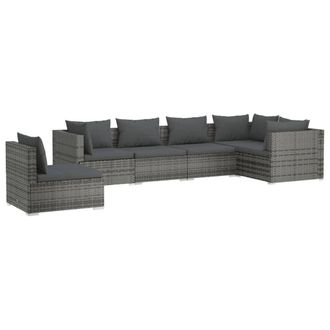 vidaXL Set De Muebles De Jard&iacute;n 6 Pzas Y Cojines Rat&aacute;n Sint&eacute;tico Gris Vidaxl