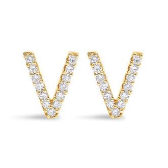 House of Brilliance 10K Gold 1/10 Cttw Diamond Initial A to Z Stud Earring in Yellow Gold | V at Nordstrom