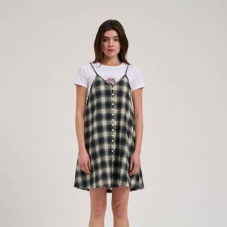 Santa Cruz Tr&auml;gerkleid SANTA CRUZ SUNDANCE SKATER DRESS, Damen, Gr. L (12), N-Gr, gr&uuml;n (navy, gr&uuml;n check), Jersey, Obermaterial: 100% Baumwolle, kariert, V-Aussc