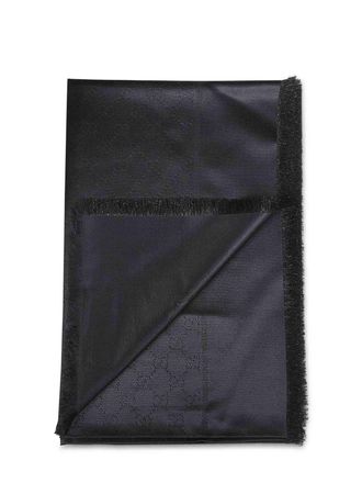 Gucci Womens Black Gg Lam&eacute; Wool And Silk Shawl Scarf Scarfs