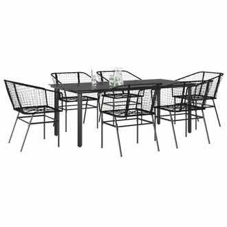 Berkfield Home 7 Piece Garden Dining Set Black Poly Rattan Glass