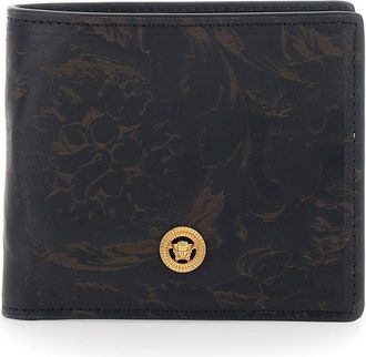 Versace Black Bi-fold Wallet With Medusa Plaque On The Front And Logo Lettering On The Rear In Ecoleather Man