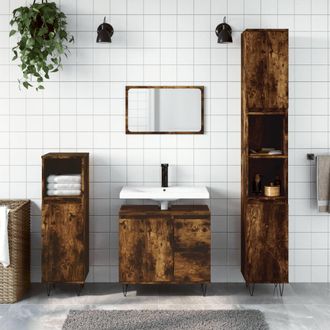 vidaXL Armario De Ba&ntilde;o Madera Contrachapada Roble Ahumado 30x30x190 Cm Vidaxl