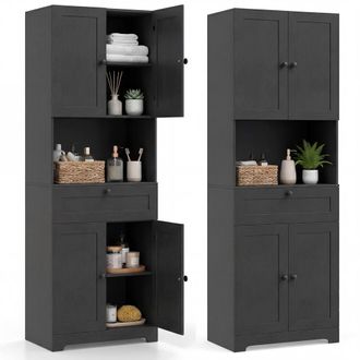 Costway Costway Modern Bathroom Cabinet Wooden Storage Cabinet w/ 4 Doors & 1 Drawer in Black