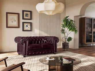 Vente-Unique Divano Chesterfield a 2 posti 100% pelle di bufalo Cherry - BRENTON