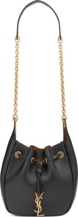 Saint Laurent Paris VII Leather Bucket Bag in Noir/Caramel Cognac at Nordstrom