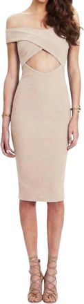 Nookie Boulevard Crossover Cutout Off Shoulder Midi Dress In Nude