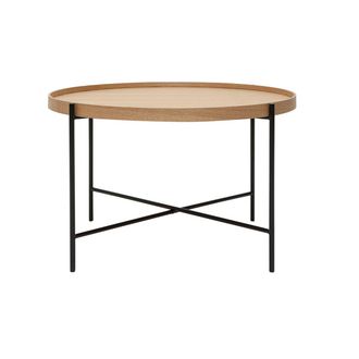 Miliboo Mesa De Centro Redonda De Madera Clara Y Metal Negro 75 Cm Bassy