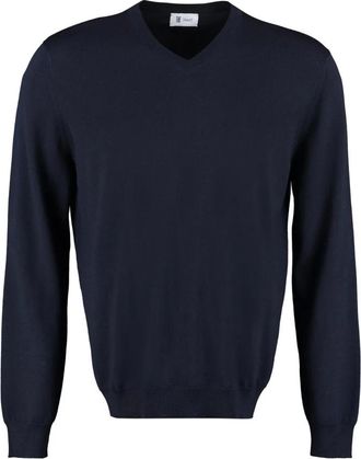 THE (ALPHABET) Crew Neck Pullover - Heren - V-hals truien - Blauw - XL - Wol - Truien & Vesten