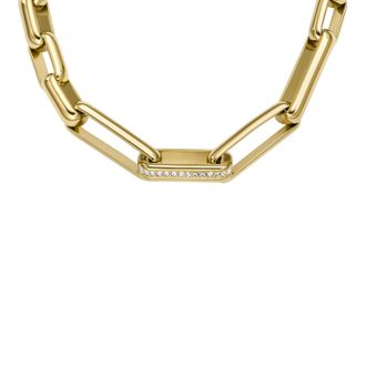 Fossil Womens Archival Glitz Gold-Tone Brass Chain Necklace