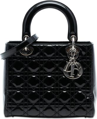 Dior Pre-owned Womens Medium Patent Cannage Lady - Black Leather - One Size