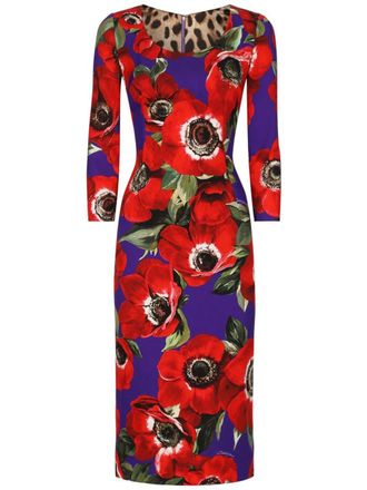 Dolce & Gabbana Midi-jurk met print en ronde hals - Paars