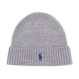 Polo Ralph Lauren Beanies, male, Gray, Size: ONE SIZE Embroidered Wool Hat with Front Fold