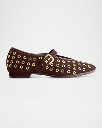 Bernardo Suede Grommet Mary Jane Ballerina Flats