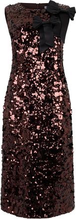 Ganni Midi Jurk Met Pailletten en Strik - Dames - Feestkleedjes - Bruin - S - Pailletten - Kleedjes