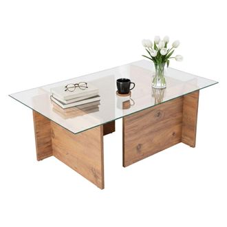 Dmora Dmora - Mesa De Caf&eacute; Azriel, Mesa De Centro Baja, Revistero Para Sof&aacute;, Estante De La Sala De Estar, 105x65 H40 Cm, Pino