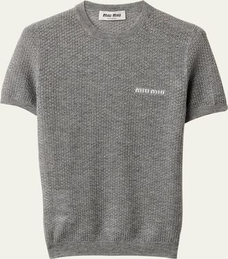Miu Miu Cashmere Lacy Short-Sleeve Sweater