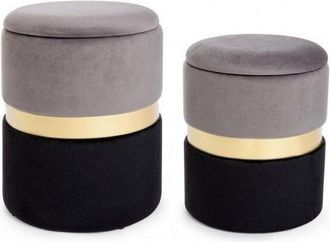 BIZZOTTO Bizzotto - Juego De Dos Pufs Modernos Con Apertura Gris Negro Dorado