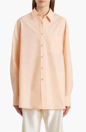 Khaite Newton Organic Cotton Poplin Button-Up Shirt in Light Peach at Nordstrom, Size X-Small