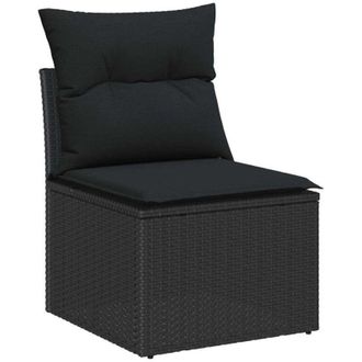 vidaXL Conjunto De Sof&aacute; De Jard&iacute;n Con Coj&iacute;n Con Almohada 9 Pcs Negro
