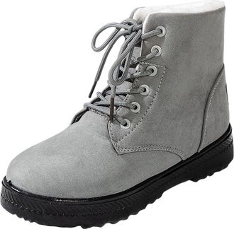 Generic Winter Boots for Women UK Snow Warm Fur Lined Ankle Boots Comfortable Suede Lace Up Non Slip Ankle Platform Booties Outdoor(Gray,38)