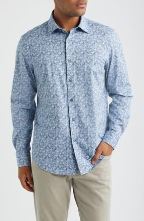 Bugatchi Jimmy OoohCotton Floral Button-Up Shirt in Steel at Nordstrom, Size Xxx-Large