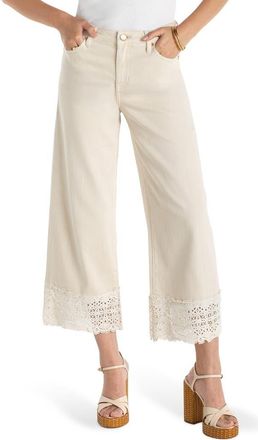 Liverpool L.A. Stride Lace Hem High Waist Ankle Wide Leg Jeans in Ecru at Nordstrom, Size 12