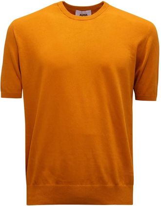 Alpha Studio Maglia Gebreid - Heren - Ronde hals truien - Oranje - L - Katoen - Truien & Vesten