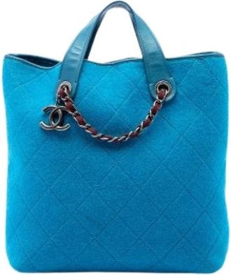 Chanel Pre-owned Quilted Felt Satchel - Dames - Vintage Shopper - Blauw - ONE Size - Leer - Vintage