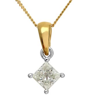 Diamant L'éternel Womens 18ct Yellow Gold 1/2 Carat J/I Certified Princess Cut Diamond Solitare Pendant + Chain - One Size