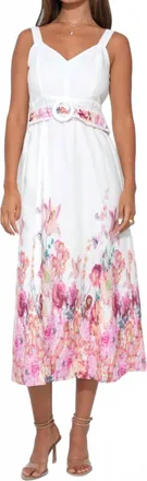 Adelyn Rae Remi Floral Belted Midi Dress In White/magenta